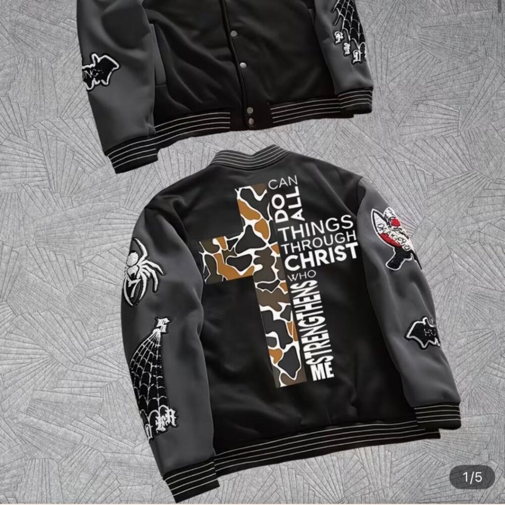 NEW - MARKET LOGO 1990 VARSITY JACKET I CAN DO ALL THINGS THROUGH CHRIST SZ - XL - Picture 5 of 5